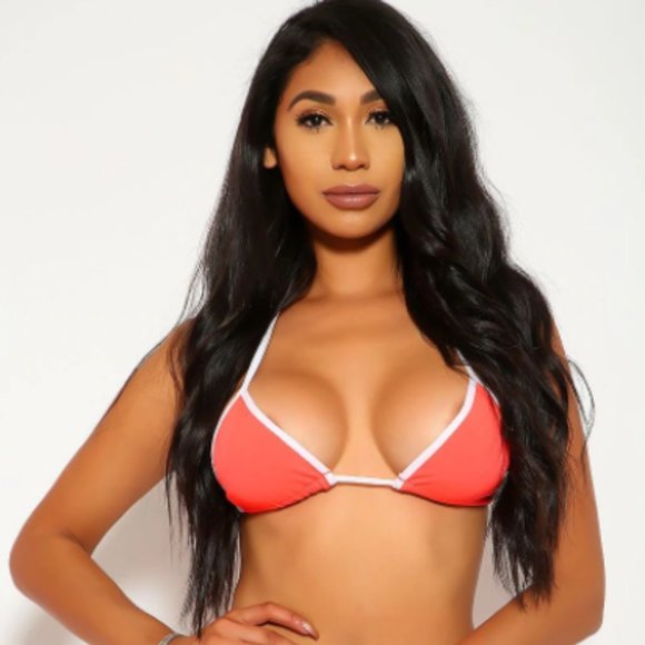 NEW Coral & White TRIANGLE TOP TIE CHEEKY Two-Piece SWIMSUIT BIKINI - Picture 2 of 5